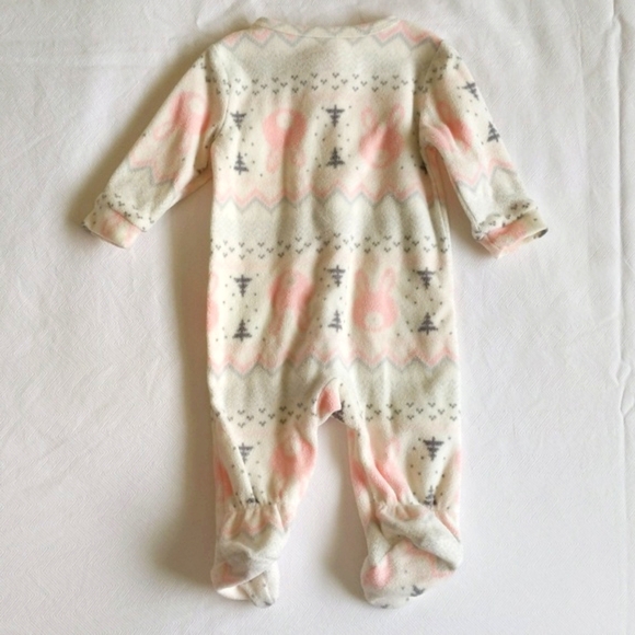 joe fresh winter bunny fleece zipper footie sleeper pajamas 0-3 months baby girl - Picture 5 of 5